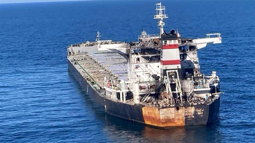 burnt-out bulker drifting in the Black Sea