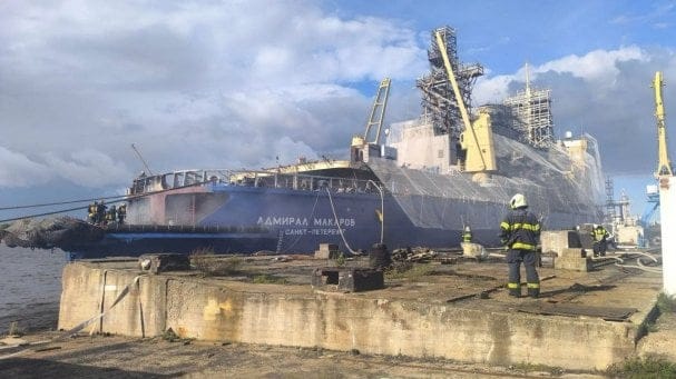 fire on icebreaker at shipyard