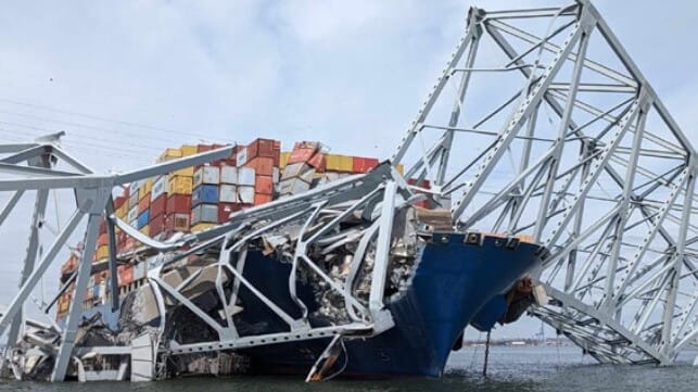 Dali containership and remains of bridge