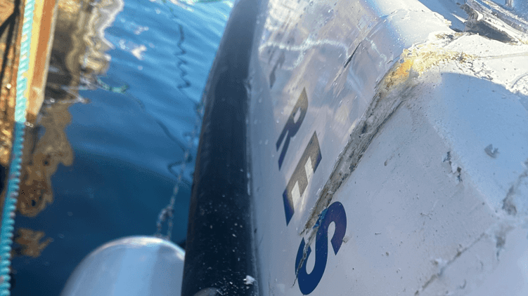 The collision caused extensive hull damage above the waterline (Marine Rescue NSW)