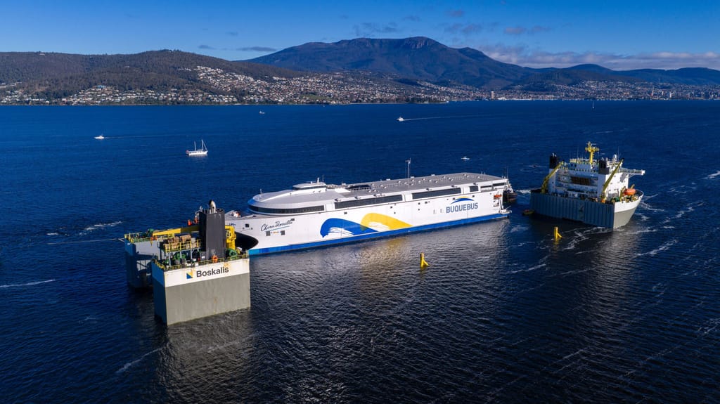 The China Zorrilla loaded aboard Black Marlin off Tasmania, July 2026 (Incat press handout image)
