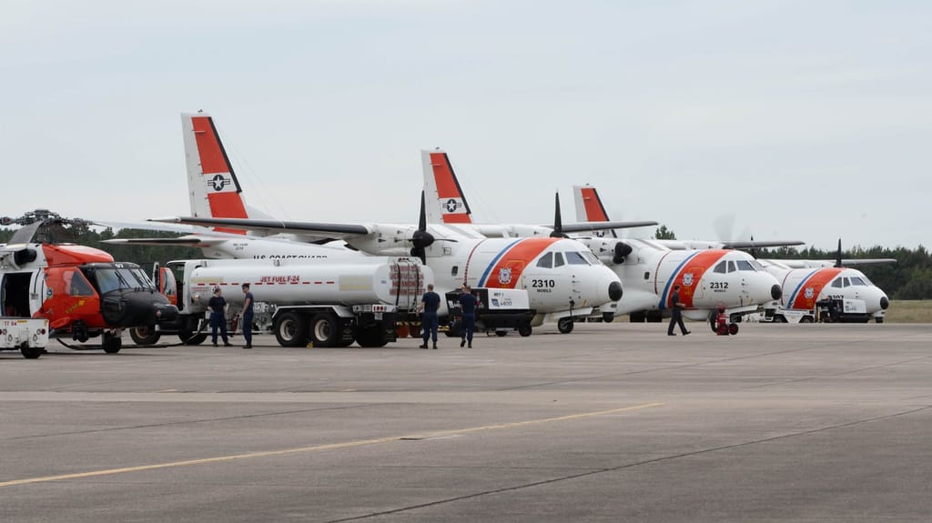 U.S. Coast Guard aircraft staged to conduct post-storm damage assessments and SAR operations (USCG)