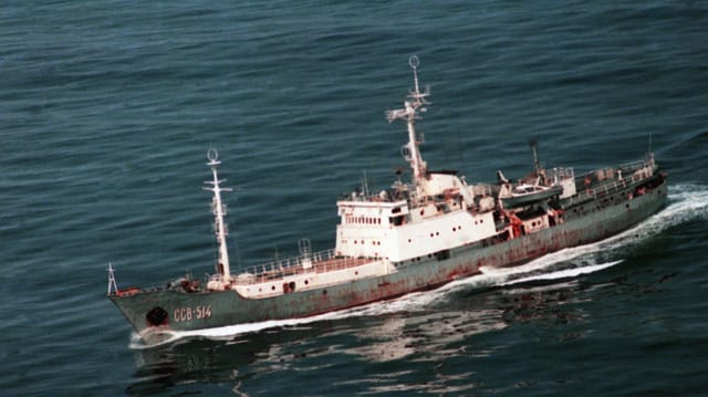 Russian trawlers have been used for intelligence duties since the Cold War, alongside more formal spy ships like the Seliger, above (USN)