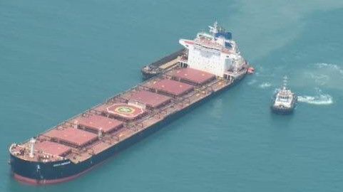 KMAX Emperor riding low in the water after the collision (Indian Coast Guard)