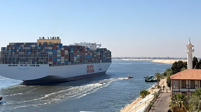 OOCL Portugal container vessel in the Suez Canal