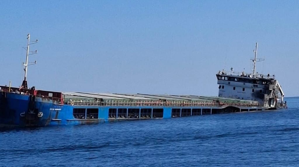 Turkish grain ship sinking after attack