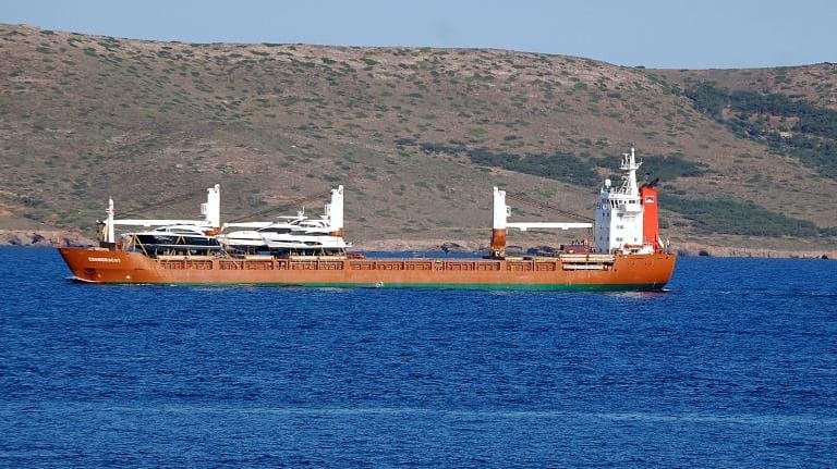 Russian general cargo ship used to carry military equipment