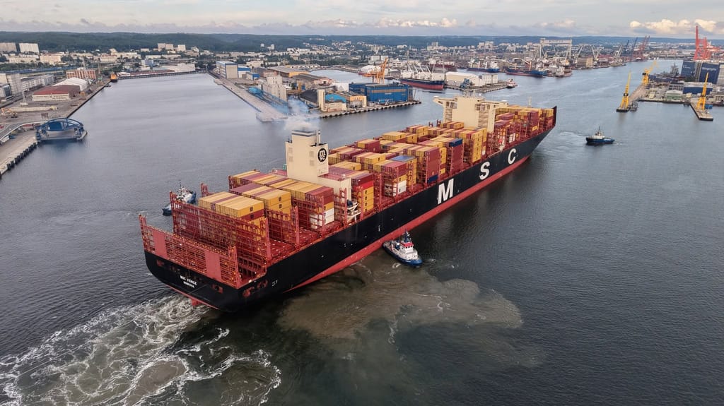 Largest containership arriving at Gydnia