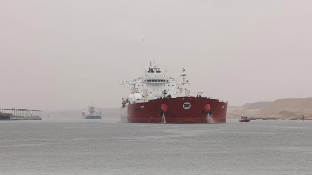 A tanker operating in the Suez Canal, the only alternate route to move Saudi crude out of the Red Sea (SCA press handout)