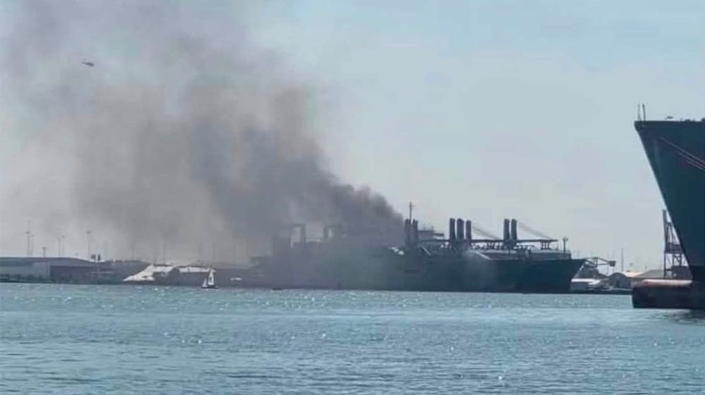 fire on cargo ship Baltimore