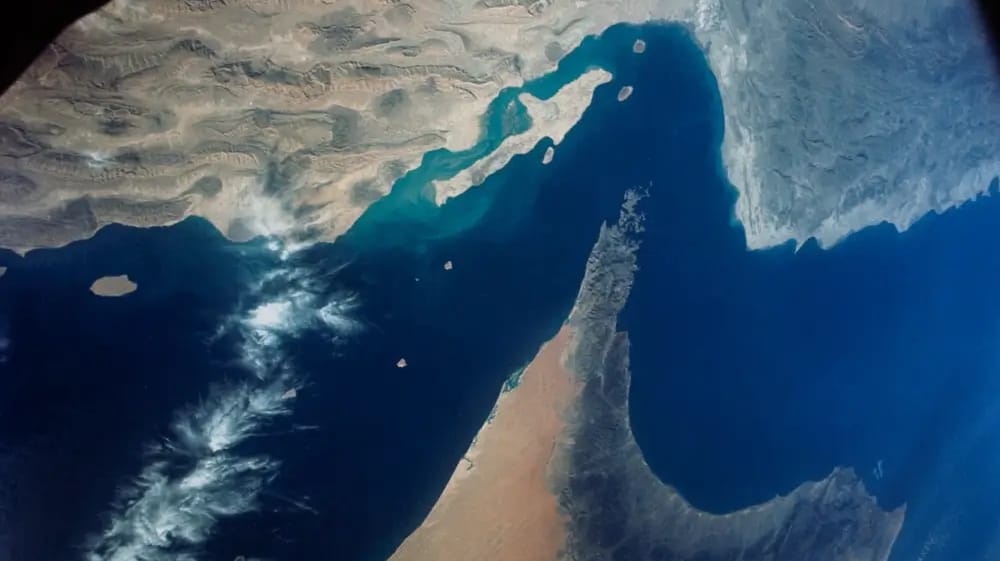 The Strait of Hormuz and Oman's Musandam Peninsula (center) (NASA)