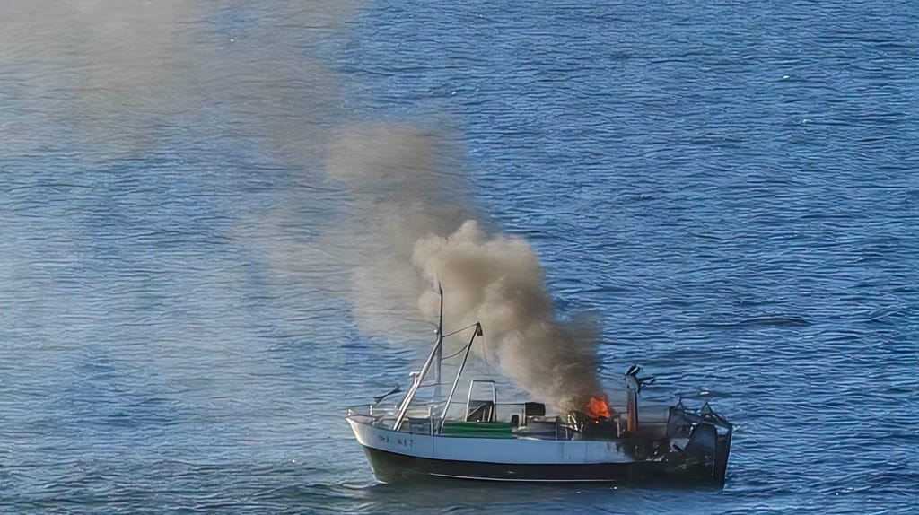 burning fishing boat