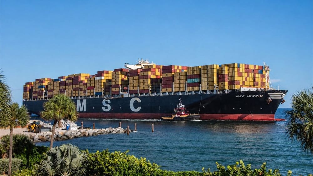 containership arriving at Port Everglades