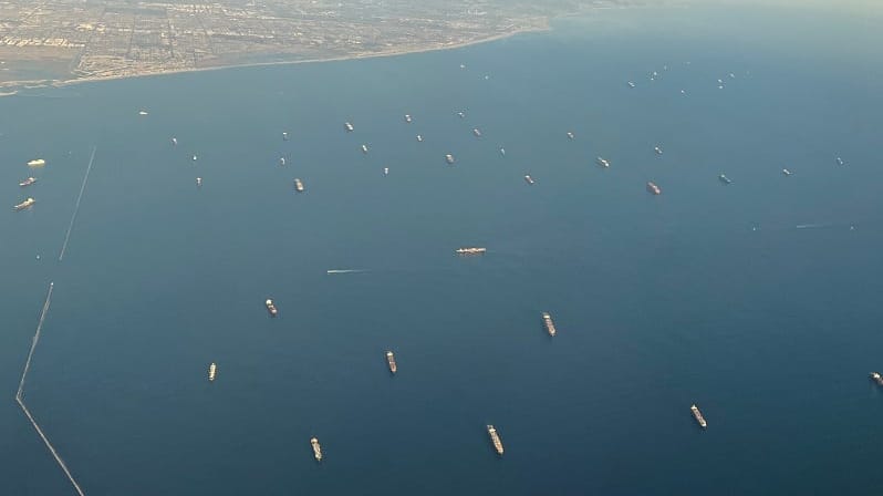 containerships at anchor off southern California