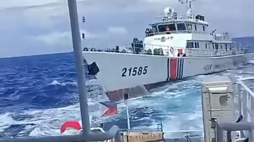 China Coast Guard vessel closing on Philippine supply ship