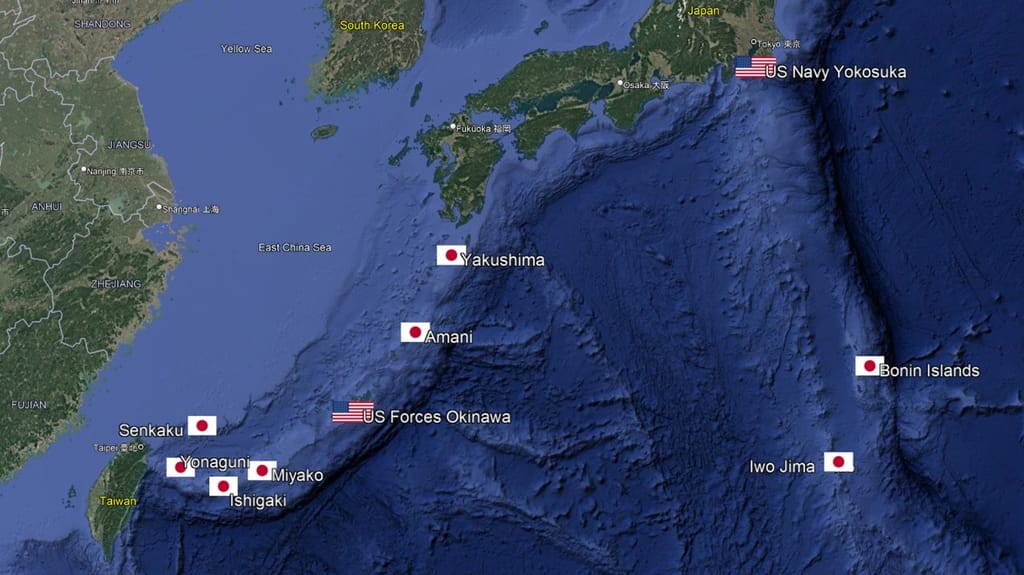 The Japanese southern islands worrying China (Google Earth/CJRC)