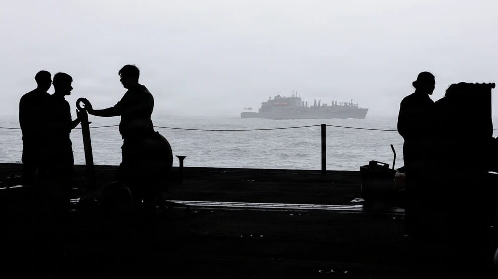 Crew of USS Abraham Lincoln conduct underway replenishment, August 16 (USN)