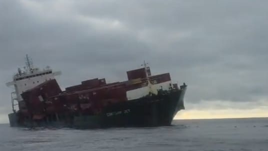 containership attacked and sinking