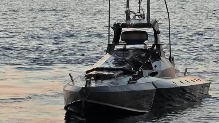 The drifting drone after an F-16 strafing run near Neptun Deep (Romanian Ministry of Defense)