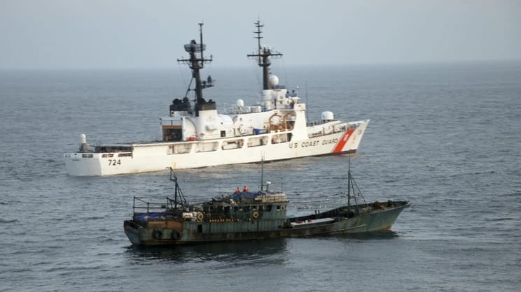 Clear offender: a Chinese distant-water fishing vessel caught with illegal drift net gear at a position off Japan, 2008 (USCG file image)