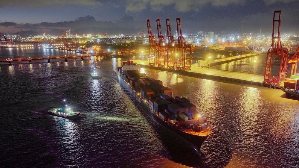 containership departing China for Arctic transit