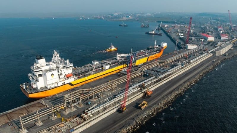 Russian tanker loading at Arctic prot of SeverBay