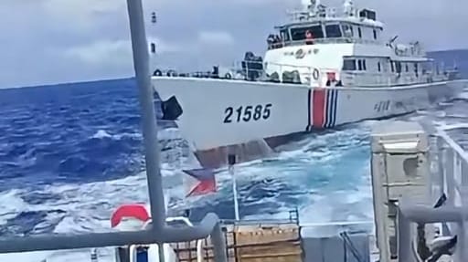 China Coast Guard vessel closing on Philippine supply ship