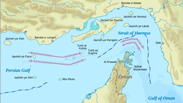 In a more peaceful era, shipping used the TSS scheme in Omani waters, in pink (file image)