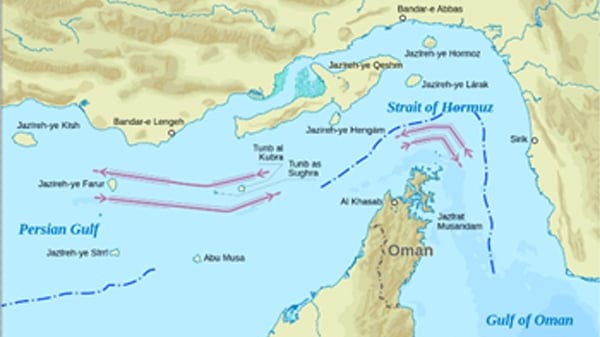 In a more peaceful era, shipping used the TSS scheme in Omani waters, in pink (file image)