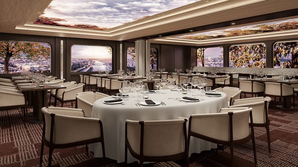 cruise ship dining room with digital sights and sounds