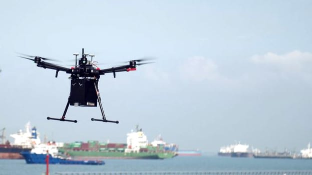 An authorized drone over Singapore's harbor (file image)