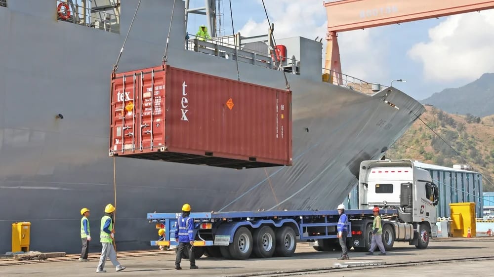 USNS Cape Horn offloads a container of supplies for U.S. Marine Corps units at the HHI Subic Bay shipyard in the Philippines, 2026. Military logistics and sustainment would be decisive in a Pacific conflict (U.S. Army photo)