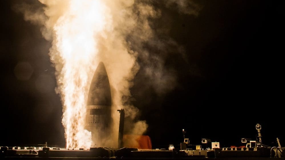 An SM-3 Block IIa interceptor departs its VLS cell in a test shot (USN file image)