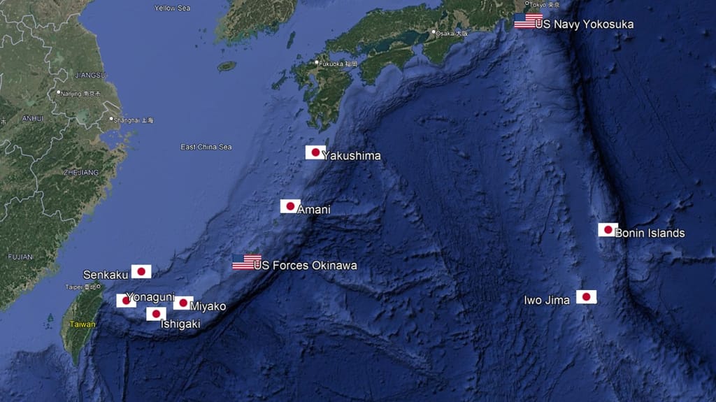 The Japanese southern islands worrying China (Google Earth/CJRC)