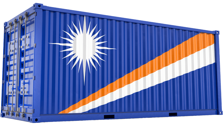 Blue Cargo Shipping Container with Marshall Islands Flag