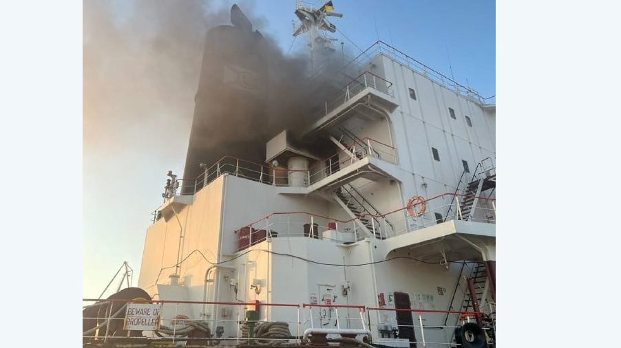 smoking coming from vessel trapped in Ukrainian seaport