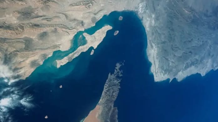 Both strikes occurred north of the Musandam Peninsula, center (NASA file image)