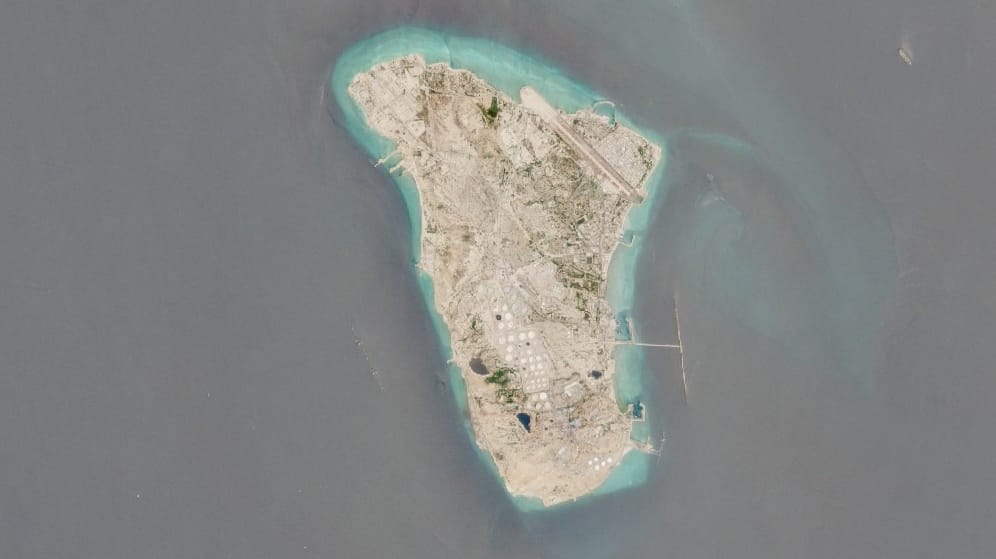 All quiet at Kharg Island, August 9, 2026 (Copernicus / Sentinel-2)