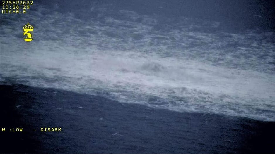 Gas erupts from the Nord Stream II gas pipeline in the Baltic, September 2022 (Swedish Coast Guard)
