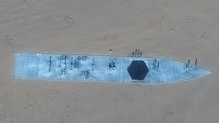 A second target with a layout distinctly similar to an Arleigh Burke-class destroyer (Satellite image ©2021 Maxar Technologies)