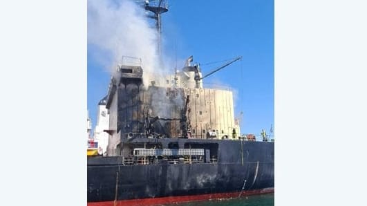 damaged cargo ship struck by Russian attack