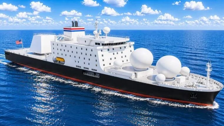 Missile tracking vessel on training ship hull