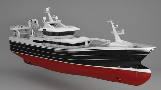 Gifico’s new fishing vessel, “Ginneton”, will operate with a Wärtsilä 32 main engine and other Wärtsilä solutions. © Karstensens Shipyard