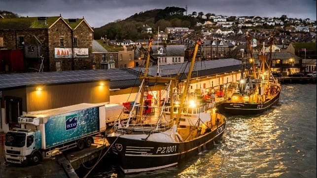 Laurence Hartwell-‘Beam Trawlers Landing To The Fish Market At Night’