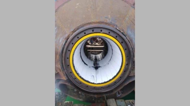 The Thordon Composite bearing being freeze fit into the cutterhead shaft
