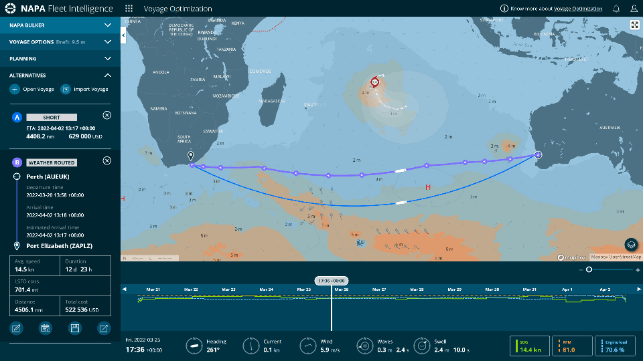 Screenshot of NAPA Voyage Optimization. Photo credit: NAPA.