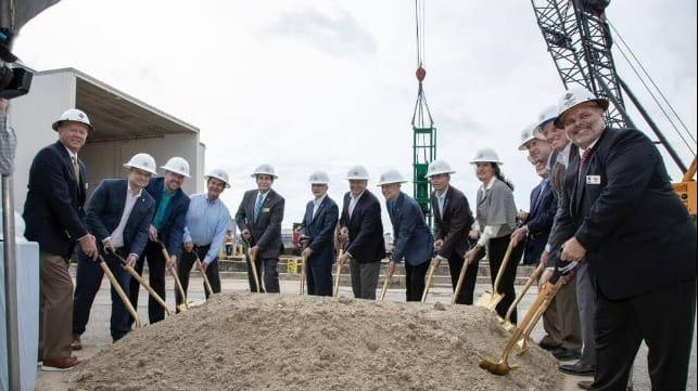 Canaveral Port Authority Commissioners and CEO John Murray participate in NCB 3 berth ceremonial groundbreaking with U.S. Rep. Bill Posey, Bob Bouchard from U.S. Maritime Administration, Federal Maritime Commissioner Lou Sola; Florida Legislators Senator Tom Wright and Rep. Thad Altman; Florida Dept. of Transportation District 5 Secretary Jared Perdue; and officials from Titusville, Fla.-based RUSH Marine, LLC, the project’s prime contractor.  Photo: Canaveral Port Authority