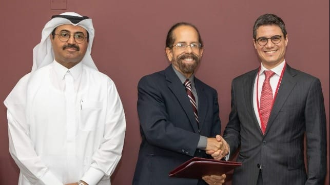 H.E. Dr. Mohammed Bin Saleh Al-Sada, Texas A&M University at Qatar Adjunct Professor and Chairman, Joint Advisory Board; Dr. César O. Malavé, Texas A&M University at Qatar Dean and Pantelis Skinitis, ABS Director, Business Development Qatar.