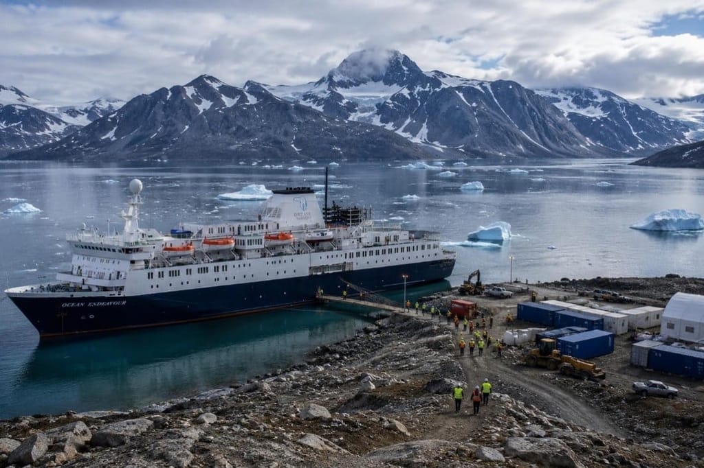cruise ship used as housing for a mining camp in Greenland