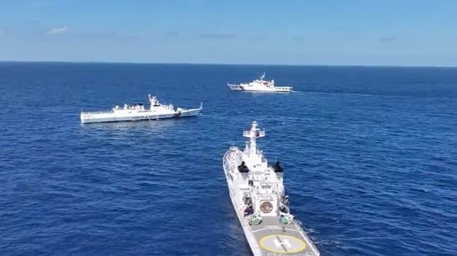 China Coast Guard cutters maneuver to block a Philippine patrol vessel near Scarborough Shoal (PCG file image)